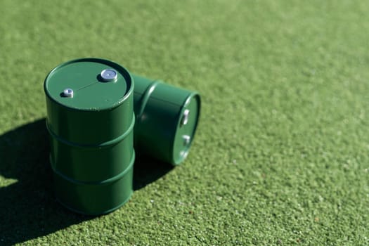 oil barrels on green background. High quality photo