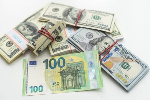 banknotes, American dollar, European currency, euro, various money. High quality photo