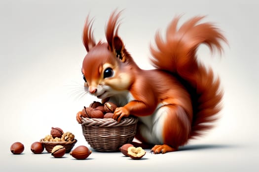 squirrel with nuts in a basket .