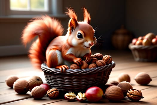 squirrel with nuts in a basket .