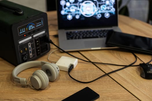 portable charging station charges gadgets. High quality photo