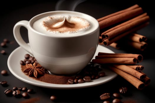 prepared cappuccino in a cup with milk .