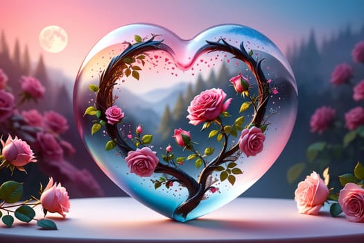 red rose in glass heart, love concept .