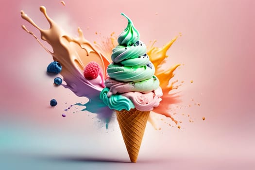 waffle cone with berry ice cream .
