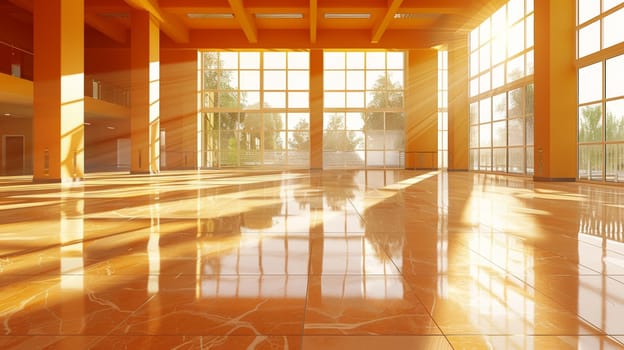 A large room with a lot of windows and sunlight
