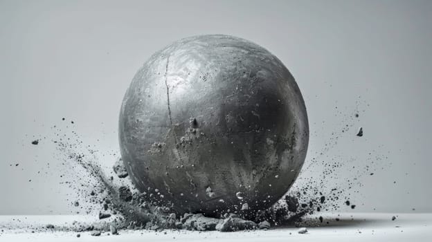 A large grey ball is being thrown into the air