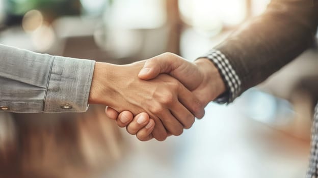 Two people shaking hands in a business setting