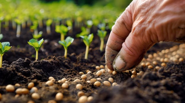 A person is planting seeds in a field of dirt