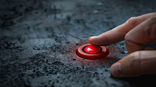 A hand pressing a red button on the side of an object