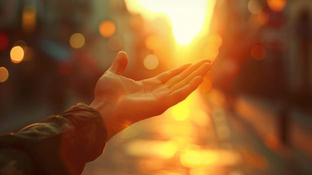 A person reaching out to the sun with their hand