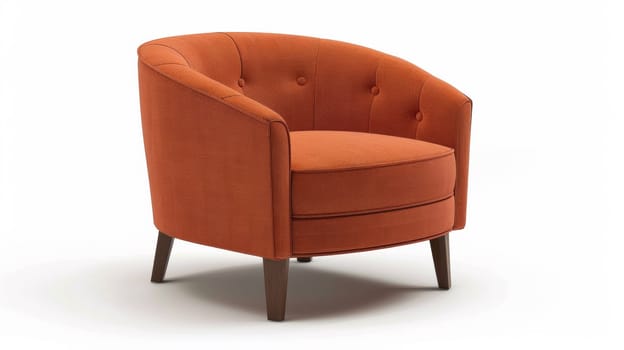 A small orange chair with a wooden leg on top of it