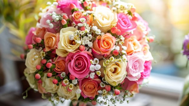 A bouquet of flowers in a vase on the table