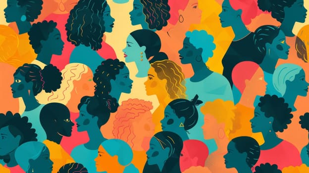 A colorful pattern of women's faces in different colors