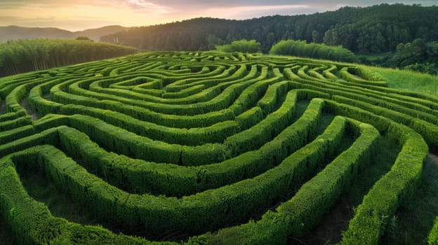 A large maze of hedges in the middle of a field