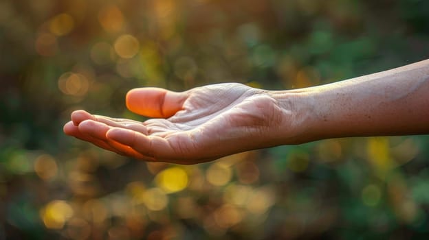 A person's hand reaching out to catch a falling object