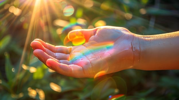 A person holding their hand out in front of a sun