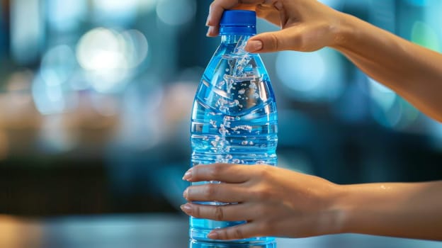 A person is filling a bottle with water from the tap