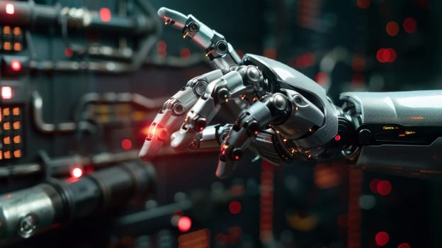 A robot hand is touching a glowing light switch