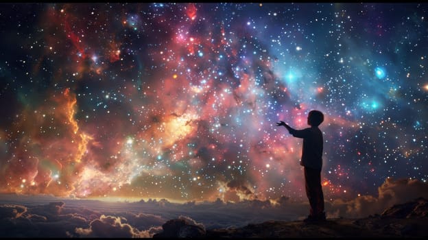 A man standing on a hill looking at the stars