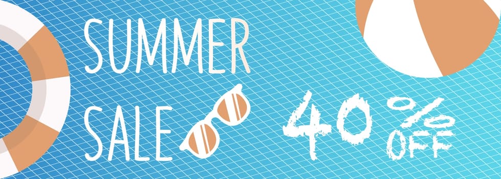 Banner for Summer sale discount. with summer related items in the background.