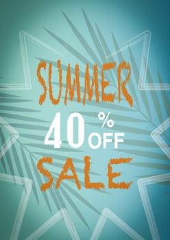 Banner summer sale, With a turquoise background with palm tree leaves.
