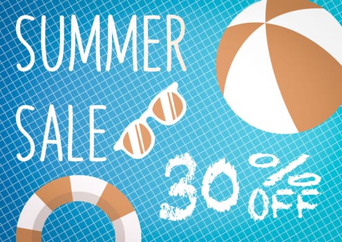 Banner for Summer sale discount. with summer related items in the background.