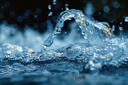 Falling drops of water. Splashes of water from a mountain river.