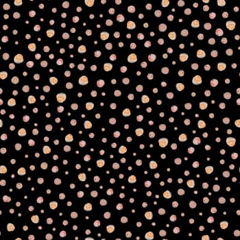 Seamless watercolor abstract pattern with beige circles on black background for textile and surface design