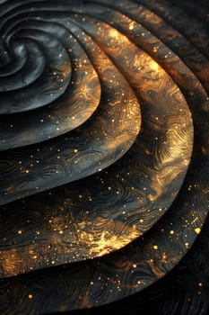 Abstract shiny design element in the form of golden circular lines on a black background.