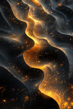 Abstract shiny design element in the form of golden wavy lines on a black background.