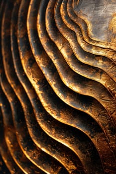 Abstract shiny design element in the form of golden wavy lines on a black background.