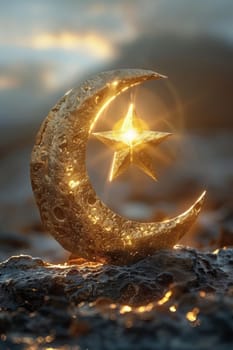 The symbol of the holy holiday of Eid al-Adha. A crescent moon and a star. The halal symbol.