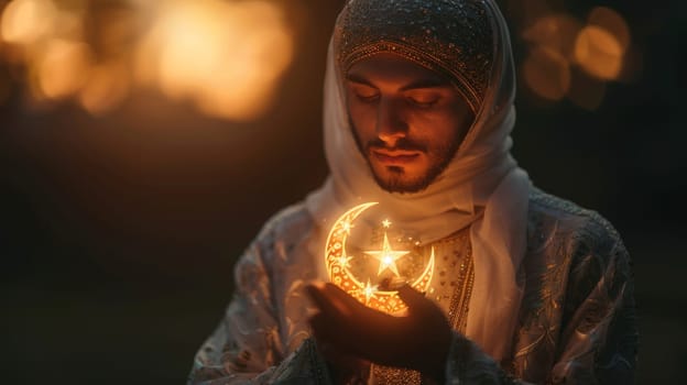 A Muslim man on the Eid al-Adha holiday. Portrait of a man.