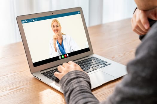 Doctor video call online by modish telemedicine software application for virtual meeting with patient