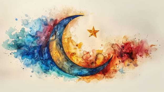 The symbol of the holy holiday of Eid al-Adha. A crescent moon and a star. The halal symbol.