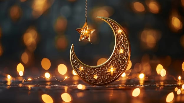 The symbol of the holy holiday of Eid al-Adha. A crescent moon and a star. The halal symbol.