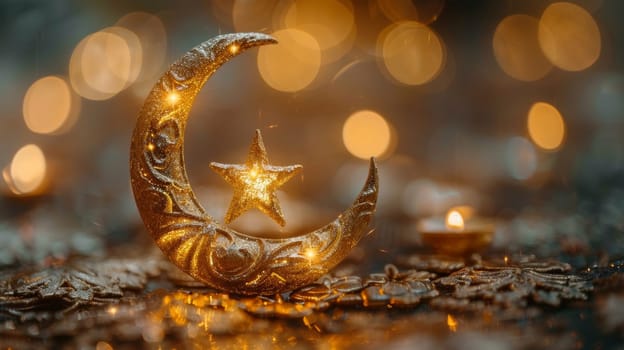 The symbol of the holy holiday of Eid al-Adha. A crescent moon and a star. The halal symbol.