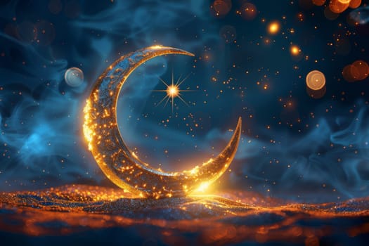 The symbol of the holy holiday of Eid al-Adha. A crescent moon and a star. The halal symbol.