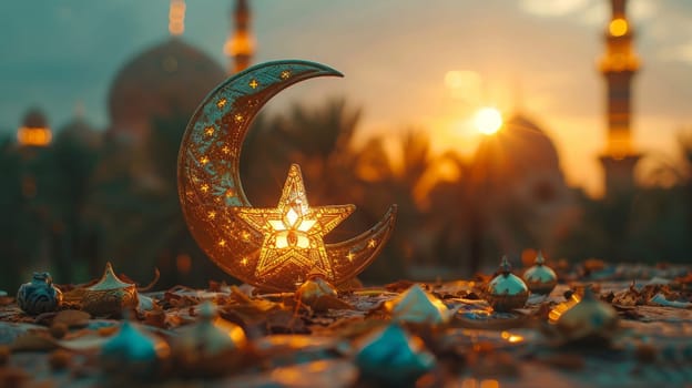 The symbol of the holy holiday of Eid al-Adha. A crescent moon and a star. The halal symbol.