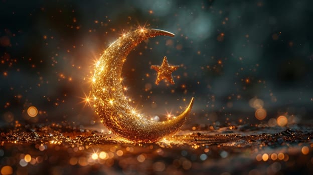 The symbol of the holy holiday of Eid al-Adha. A crescent moon and a star. The halal symbol.