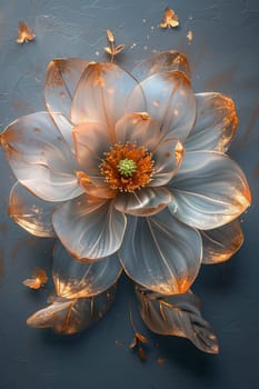 A magical flower with petals on a gray background.