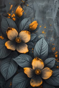 Beautiful garden flowers on a gray background.