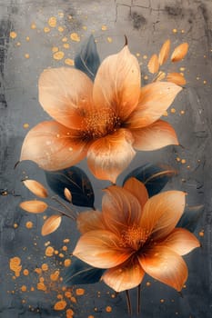 Beautiful garden flowers on a gray background.