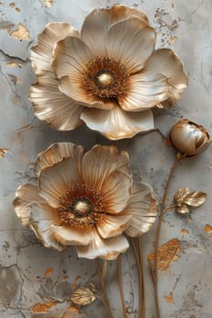 Beautiful garden flowers on a gray background.