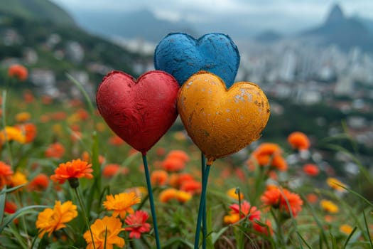 Feliz Dia Dos Namorados - Happy Valentine's Day in Brazilian Portuguese. Red loving hearts dedicated to the holiday in Brazil on June 12th.