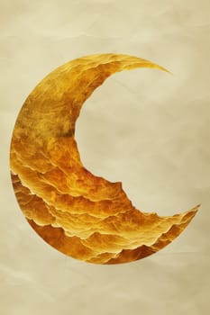 Abstract shiny golden crescent on beige background.