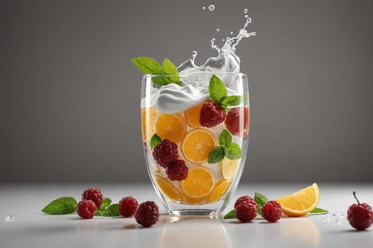 Dive into freshness with this visually captivating fruit infusion, featuring a dynamic water splash.