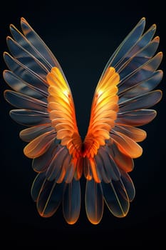 Golden wings on a black background. Illustration.