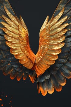 Golden wings on a black background. Illustration.