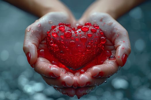 hands holding a red heart, medical insurance for the heart, Organ donation, World Blood Donor Day.